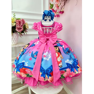 Vestido Infantil Lilo e Stitch Rosa Chiclete Festas