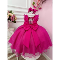 Vestido Infantil Lilo Stitch Pink C/ Cinto de Perolas Festas