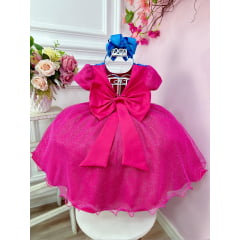 Vestido Infantil Lilo Stitch Pink e Azul Com Glitter Festas