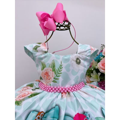 Vestido Infantil Lol Branco Verde Cinto Pérolas