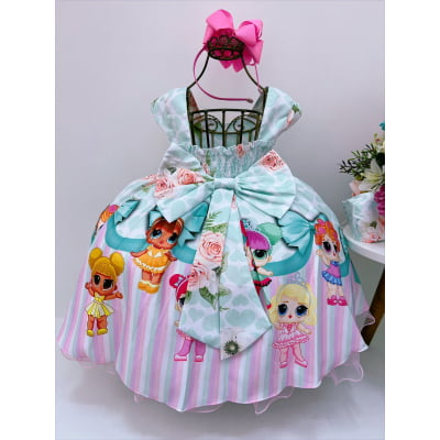 Vestido Infantil Lol Branco Verde Cinto Pérolas