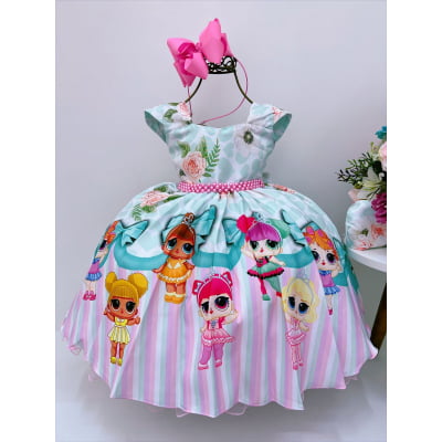 Vestido Infantil Lol Branco Verde Cinto Pérolas