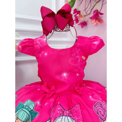 Vestido Infantil Lol Pink Florido C/ Broches de Laçinhos
