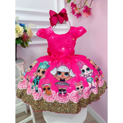 Vestido Infantil Lol Pink Florido C/ Broches de Laçinhos
