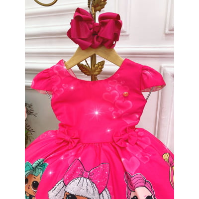 Vestido Infantil Lol Pink Florido C/ Broches de Laçinhos