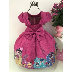 Vestido Infantil LOL Pink Gliter Luxo Princesas Festas