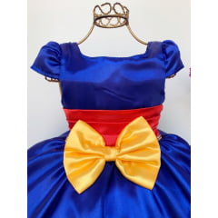 Vestido Infantil Luna Azul Laço Amarelo Luxo Festa Princesas