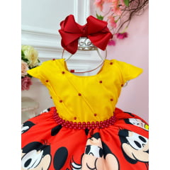 Vestido Infantil Magali Amarelo Busto C/ Pérolas Festas