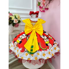 Vestido Infantil Magali Amarelo Busto C/ Pérolas Festas