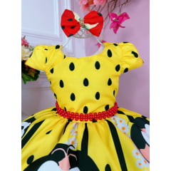 Vestido Infantil Magali Amarelo C/ Cinto de Pérolas e Laço