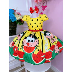 Vestido Infantil Magali Amarelo C/ Cinto de Pérolas e Laço