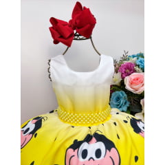 Vestido Infantil Magali Amarelo C/ Vermelho Cinto Pérolas