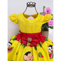 Vestido Infantil Magali Amarelo e Vermelho Melancia Luxo
