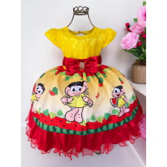 Vestido Infantil Magali Amarelo e Vermelho Renda Princesas