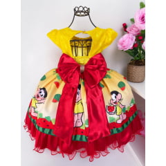 Vestido Infantil Magali Amarelo e Vermelho Renda Princesas