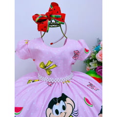 Vestido Infantil Magali Laços Rosa Cinto Pérolas