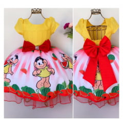 Vestido Infantil Magali Melancias Amarelo e Vermelho Luxo