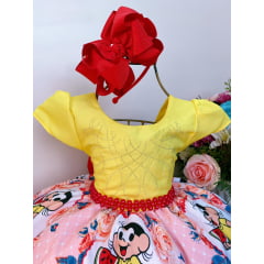 Vestido Infantil Magali Melancias Flores Amarelo e Vermelho