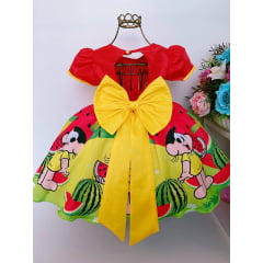 Vestido Infantil Magali Melancias Vermelho e Amarelo Luxo