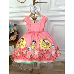 Vestido Infantil Magali Rosa Chiclete Flores Festa Luxo