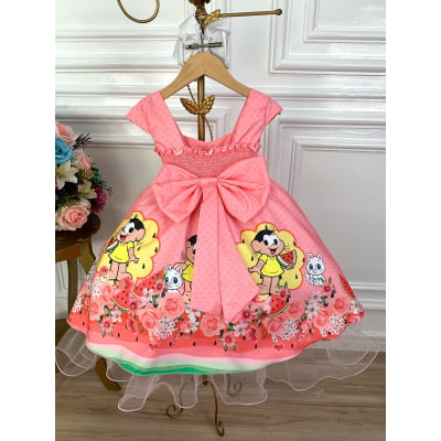 Vestido Infantil Magali Rosa Chiclete Flores Festa Luxo