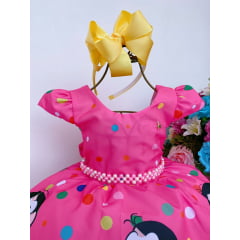 Vestido Infantil Magali Rosa Flores Cinto de Pérolas Luxo