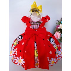Vestido Infantil Magali Vermelha Flores Cinto Pérolas Luxo