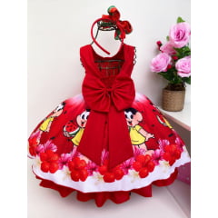 Vestido Infantil Magali Vermelho Flores Strass Luxo