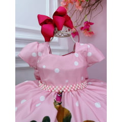 Vestido Infantil Masha e o Urso Rosa Bolinhas Brancas