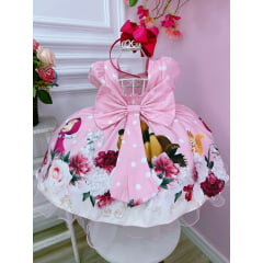 Vestido Infantil Masha e o Urso Rosa Bolinhas Brancas