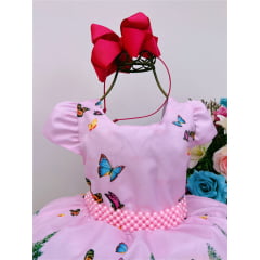 Vestido Infantil Masha e o Urso Rosa C/ Cinto de Pérolas