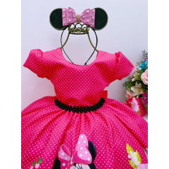 Vestido Infantil Minnie Pink Bolinhas Pérolas