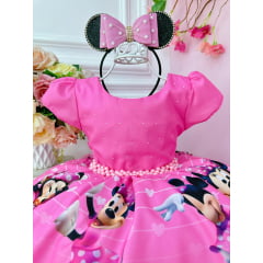 Vestido Infantil Rosa Chiclete Cinto de Pérolas Luxo