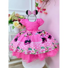 Vestido Infantil Rosa Chiclete Cinto de Pérolas Luxo