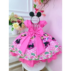 Vestido Infantil Rosa Chiclete Cinto de Pérolas Luxo