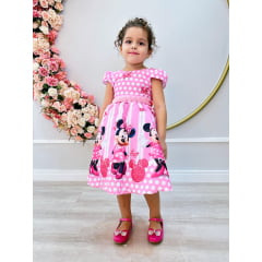 Vestido Infantil Minnie Rosa Cinto de Pérolas Princesas