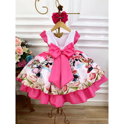 Vestido Infantil Minnie Rosa Confeitaria Pink C/ Strass