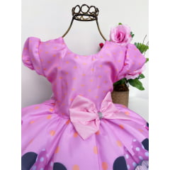 Vestido Infantil Minnie Rosa Laços Luxo Princesas
