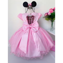 Vestido Infantil Minnie Rosa Luxo Cinto em Strass Festas
