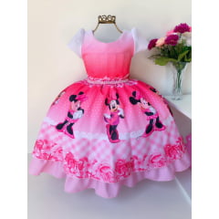 Vestido Infantil Minnie Rosa Princesas Luxo Aniversário