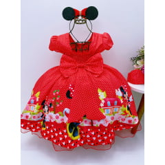 Vestido Infantil Minnie Vermelha Bolinhas Pérolas S/ Máscara