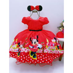 Vestido Infantil Minnie Vermelha Bolinhas Pérolas S/ Máscara