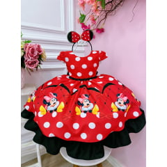 Vestido Infantil Minnie Vermelha C/ Cinto Perolas Festas Luxo