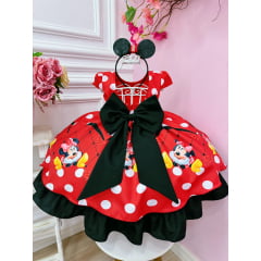 Vestido Infantil Minnie Vermelha C/ Cinto Perolas Festas Luxo