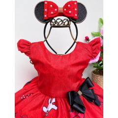 Vestido Infantil Minnie Vermelha Laço Preto Luxo Festa