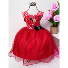 Vestido Infantil Minnie Vermelha Laço Preto Princesas
