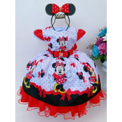 Vestido Infantil Minnie Vermelha Laço Strass Luxo Princesas