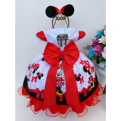 Vestido Infantil Minnie Vermelha Laço Strass Luxo Princesas