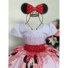 Vestido Infantil Minnie Vermelha Luxo Cinto de Pérolas