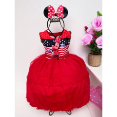 Vestido Infantil Minnie Vermelha Luxo Com Tiara Babados